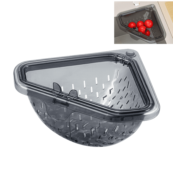 Magnetic Corner Sink Strainer Basket, Twist-Open Bottom, 6.69" Triangular Drain Rack for Food Scraps & Sponge