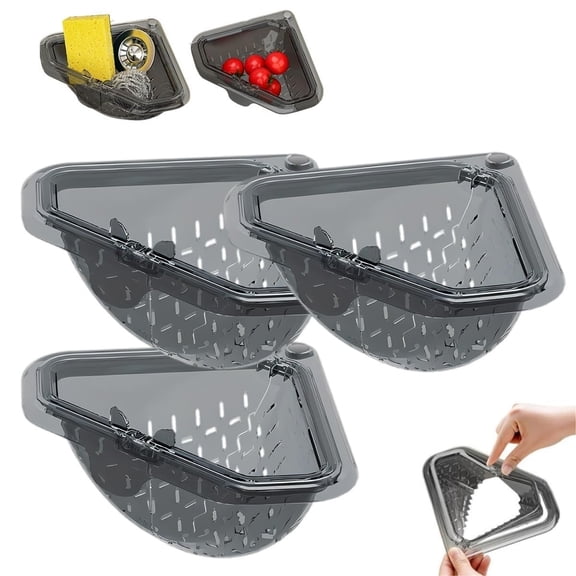 Magnetic Corner Sink Strainer, Sink Strainer Drain Basket with Jumpstart Sale Spout for Kitchen, Triangular Drain Rack for Food Scraps, Sponge Holder Organizer Produce Basket No-Drill Mount