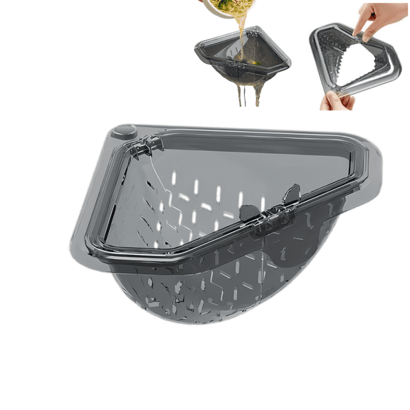 Magnetic Corner Sink Strainer, Triangular Kitchen Drain Basket with Jumpstart Spout, No-Drill Sponge & Food Scrap Organizer