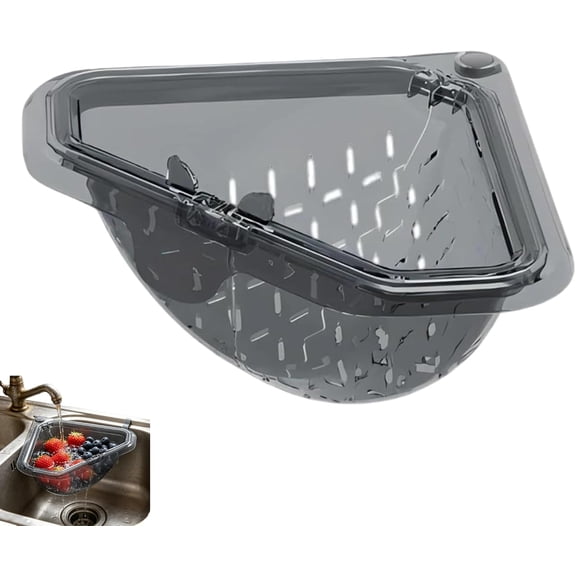 Magnetic Corner Sink Strainer Triangular with Spout No Drill Mount for Kitchen Food Scraps SpongeGray