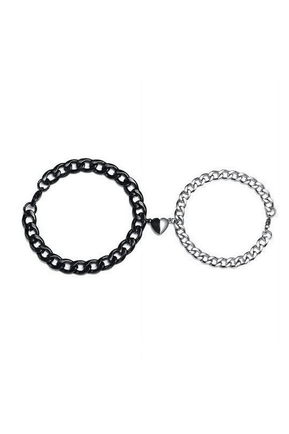 Couple Bracelets Magnetic Cuban Link Chain with Heart Design His and Hers Matching Jewelry Set Fashion Metal Bracelets