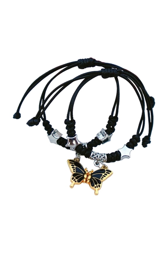 Magnetic Couple Friendship Bracelet Set Adjustable Woven Cotton Rope Bracelets with Enamel Beads Cute Simple Braided Hand Rope for Women Festival Gift for Her Him Best Friend 2-Piece Set