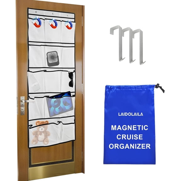 Magnetic Crise Door Org 13Pocket Hanging Storage with 2 Large Shoe Pockets, No Hook ed, Incldes 3 Bons Hooks, 2025 2026 Ship Essentials for Cabin, Bathroom, or Closet se