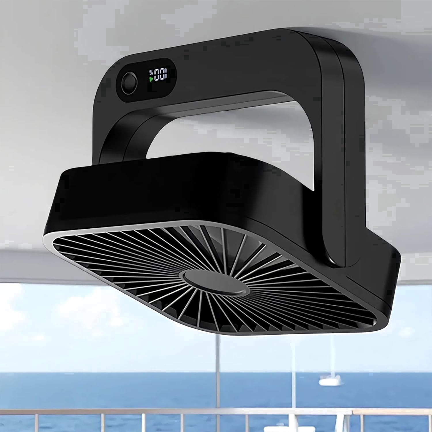 Magnetic Cruise Ship Fan, 5000mAh Battery Operated Portable Fan with 5 Speeds, Magnetically Sticks on Cabin Ceilings and Walls- Black
