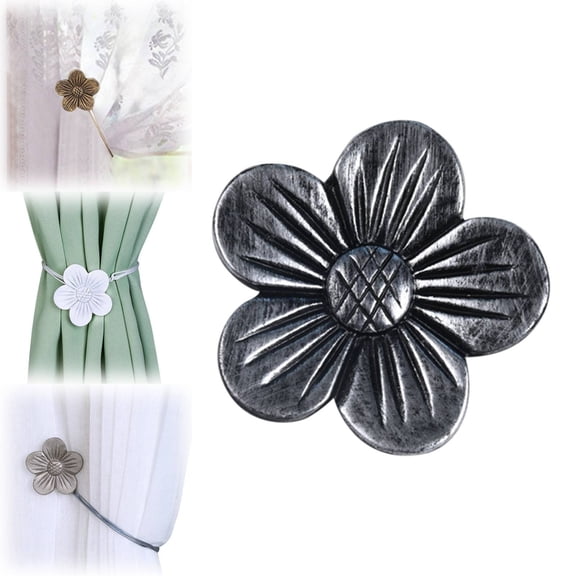 Magnetic Curtain Buckle Black, Vintage Curtain Tieback Resin Flower Curtain Drapery Holdback Window Curtain Decorative Buckle Holder for Home Cafe Balcony By Meiiso