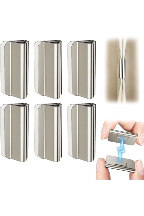 Magnetic Curtain Clips,6Pairs Strong Curtain Magnets Closure for Light Blocking and Privacy Protection, No Drill Detachable Buckle for Indoor and Outdoor Patio Drapes, Metal Curtain Weights Fasteners