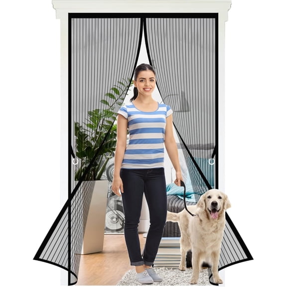 Magnetic Curtain Door Mosquito Net 140 X 210 Cm, With Magnetic Fly Proof Door, Used For Balcony Doors, Cellar Doors, Terrace Doors, Black