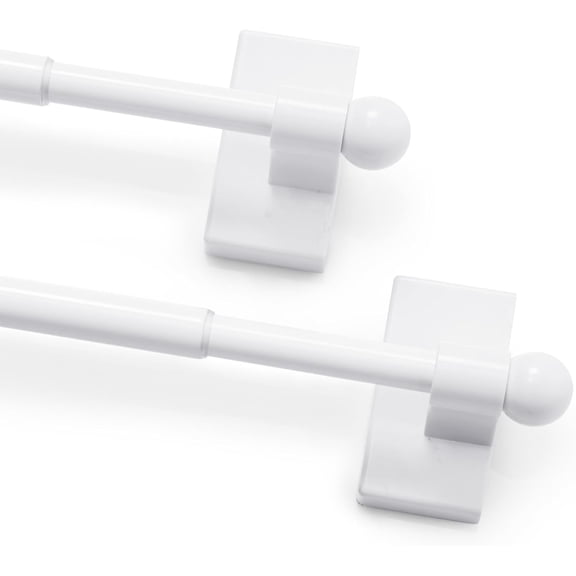 Magnetic Curtain Rods 2‑Pack, Adjustable No‑Drill Stainless Steel 9-16 Inch Rod, Strong Magnetic Hold for Doors, Windows & Rental Spaces, Easy Install, White Rods for Apartment Home & Office