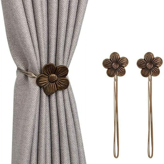 Magnetic Curtain Tie, 1 Pair Vintage Resin Flower Curtain Drapery Holdback Window Curtain Decorative Buckle Holder for Home Cafe Balcony - Coffee