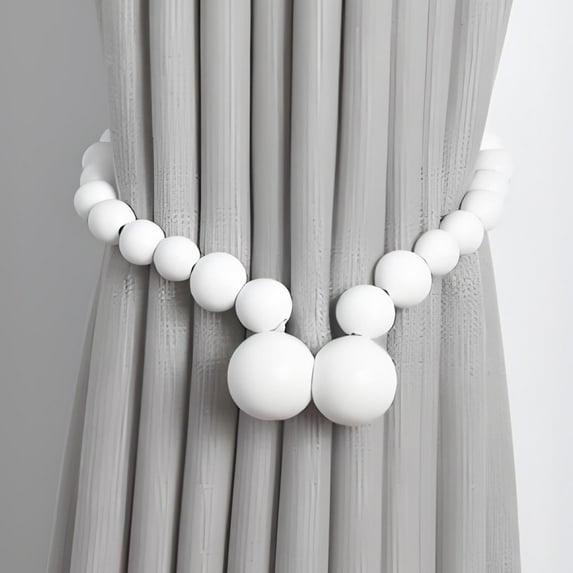 Magnetic Curtain Tie Backs Holder | Wooden No Drill Magnetic Curtain Straps | 19.29 Inch Adjustable Length for Bedroom Bathroom Living Room | Black Blue Pink White Purple Gray Yellow