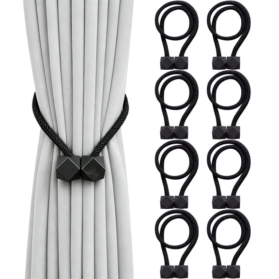 8 Pack Magnetic Curtain Tiebacks, Geometric Cube Magnet Rope Curtain Holdbacks, Braided Decorative Drape Straps, Easy Install Reusable Curtain Accessory for Bedroom Living Room Window Curtain Decor
