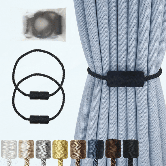 Magnetic Curtain Tiebacks 2 Pack Black Curtain Rope Tieback Curtain Holders for Drapes Modern Tie Backs Decorative Curtain Holdbacks