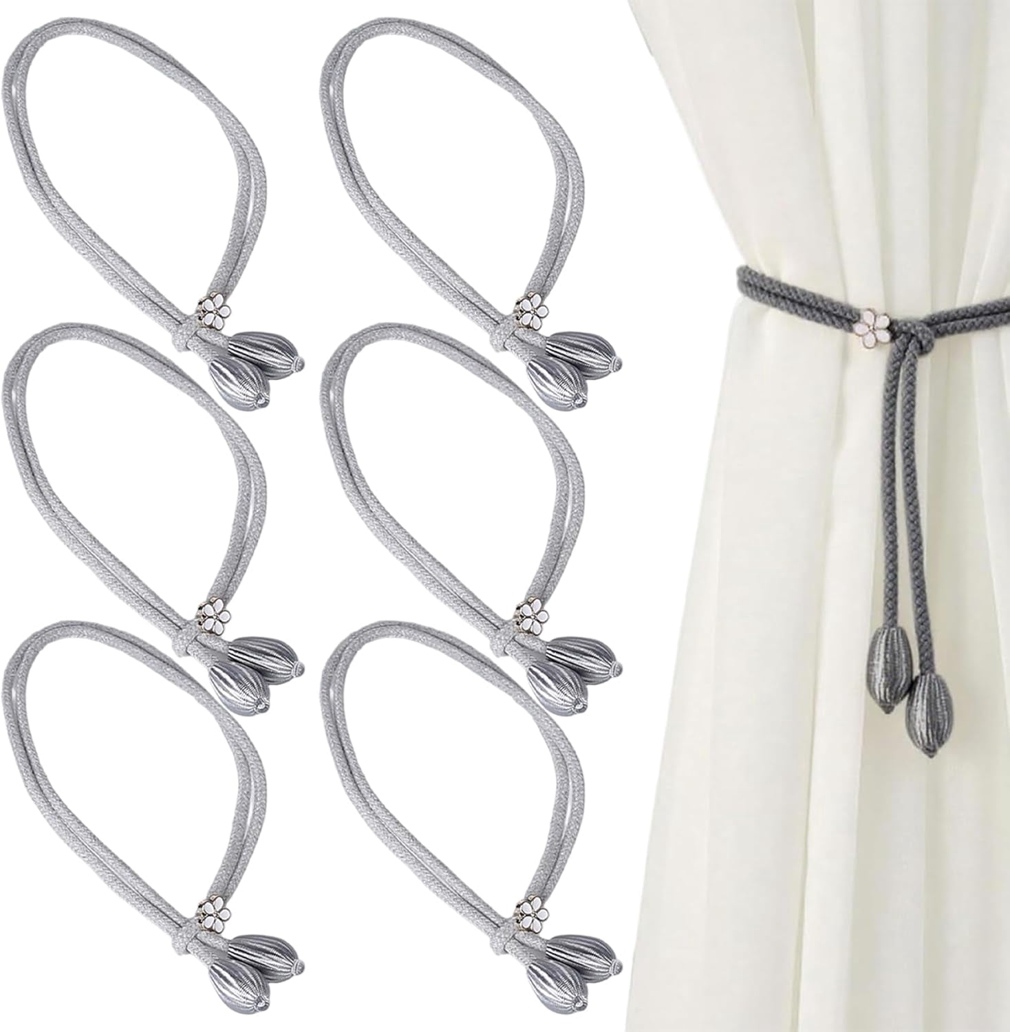 6 Pack Curtain Tie Magnetic Adjustable Curtain Holdback Decorative