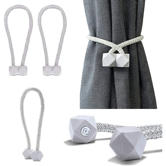 Magnetic Curtain Tiebacks | Curtain Holdbacks for Window | Curtain Clips for Indoor/Outdoor Curtain | Magnetic Tie Backs Hooks for Doors, Showers, Drapes | Stronger Magnets! (White - 2Pk)