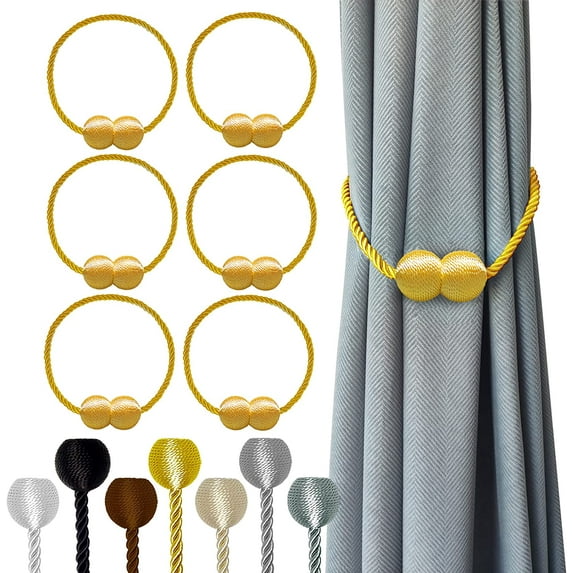 Magnetic Curtain Tiebacks Golden 6 Pack, Curtain Tiebacks Buckles Holdbacks Holders Hooks Clip for Home Bedroom Office Decorative Thick or Thin Curtain