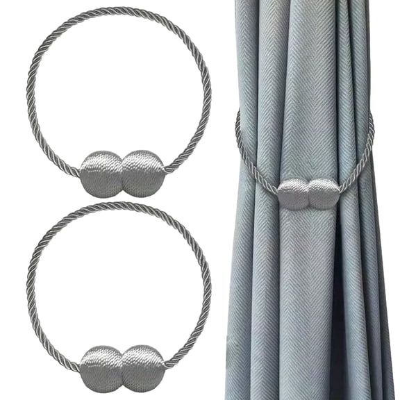 Magnetic Curtain Tiebacks, Grey, 2 Pack - For Home & Office Decor