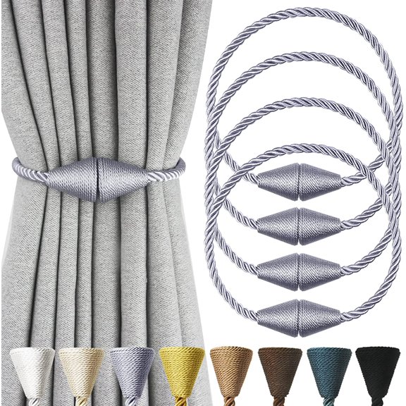Magnetic Curtain Tiebacks Rope Modern Handmade Curtain Tie Backs Decorative Drapes Weave Holdbacks for Window Décor, Black