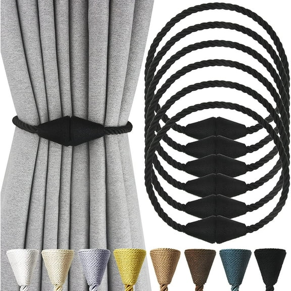 Magnetic Curtain Tiebacks Rope Modern Handmade Curtain Tie Backs Decorative Drapes Weave Holdbacks for Window Décor, Black