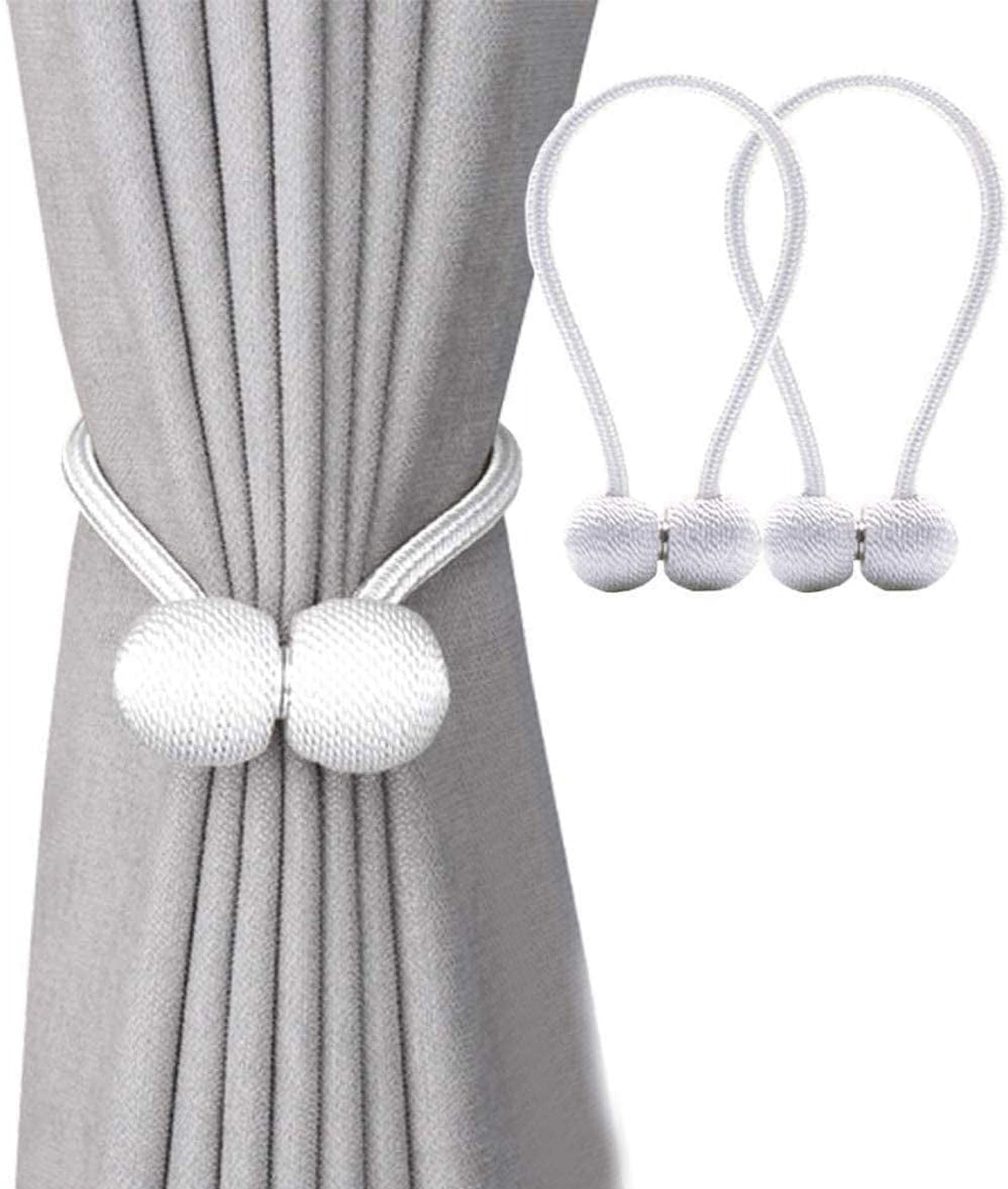 Magnetic Curtain Tiebacks (2 Pack, White) - Decorative Holdbacks For Drapes & Curtains