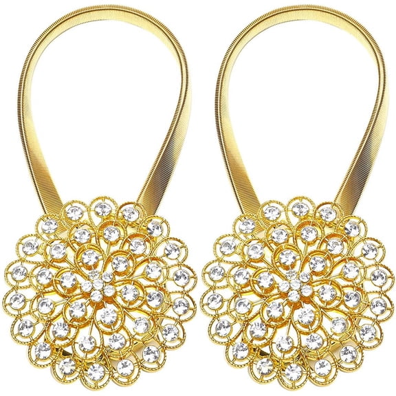 Magnetic Curtain Tiebacks tie Backs for Curtains 2 Pack Crystal Flower Curtain Clips for Home Office Decoration Holdbacks (Gold )