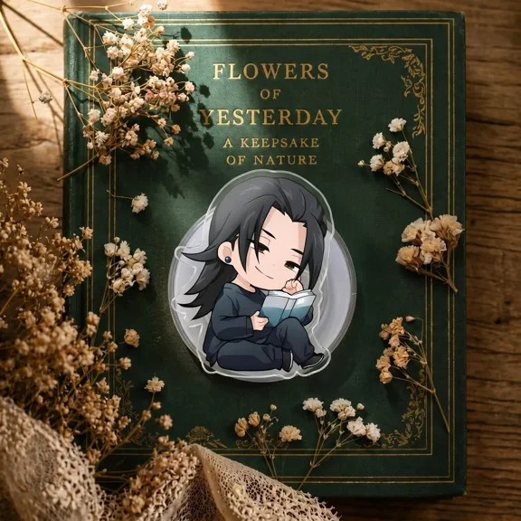 Magnetic Cute Anime Boy Reading Book Phone Grip Tok  Chibi Long Black Hair Character Phone Holder  Detachable Acrylic Gift for Manga Fans