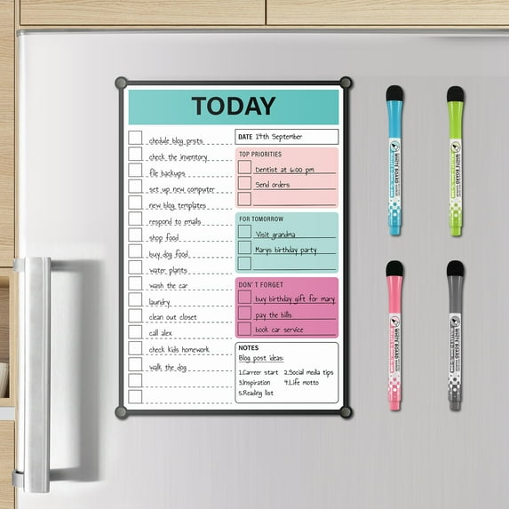 Magnetic Daily Planner Board for Fridge/Wall/Glass,128 Organizer with To Do Lists, Schedule, Appointment, Productivity Tracker, 4 Markers