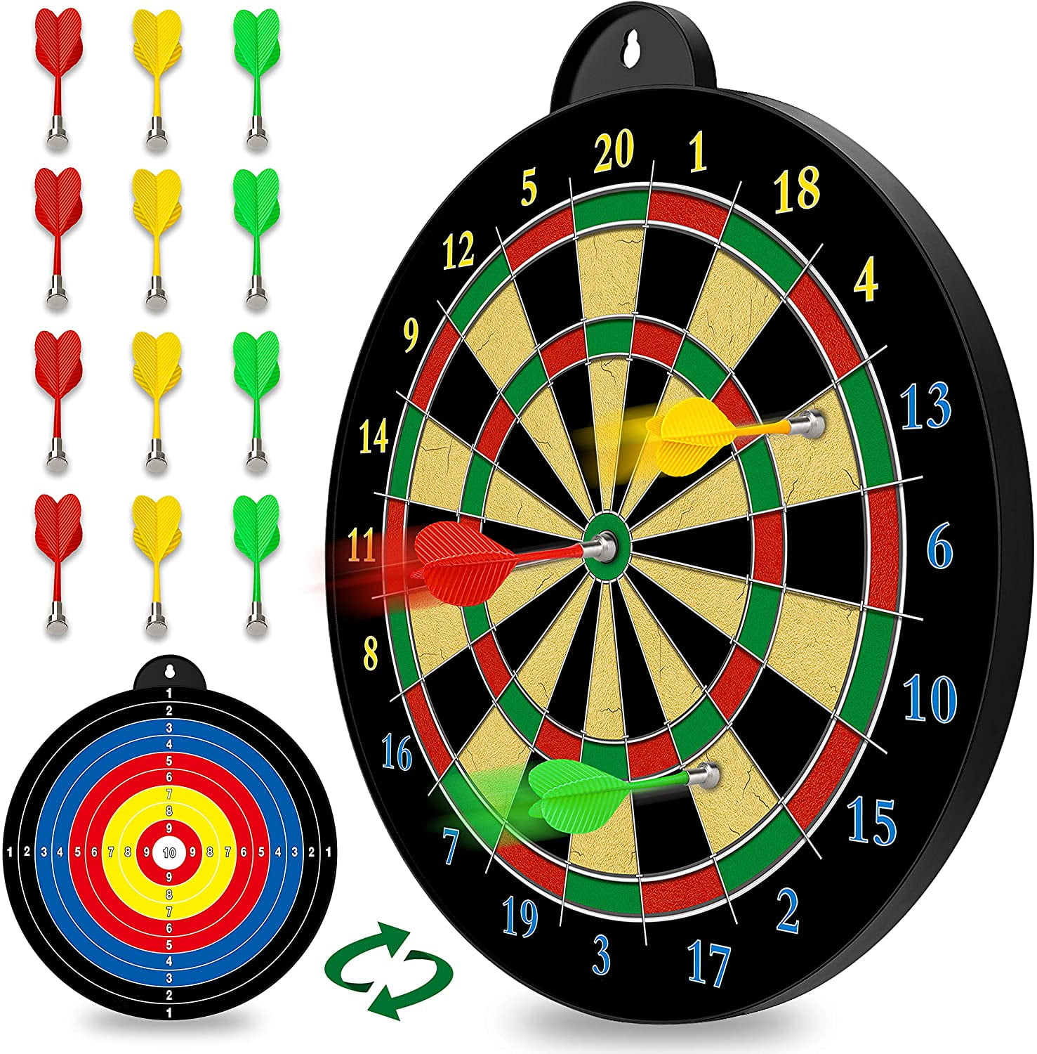 Cuku Magnetic Dart Board - 12pcs Magnetic Darts (Red Green Yellow) - Excellent Indoor Game and Party Games - Magnetic Dart Board Toys