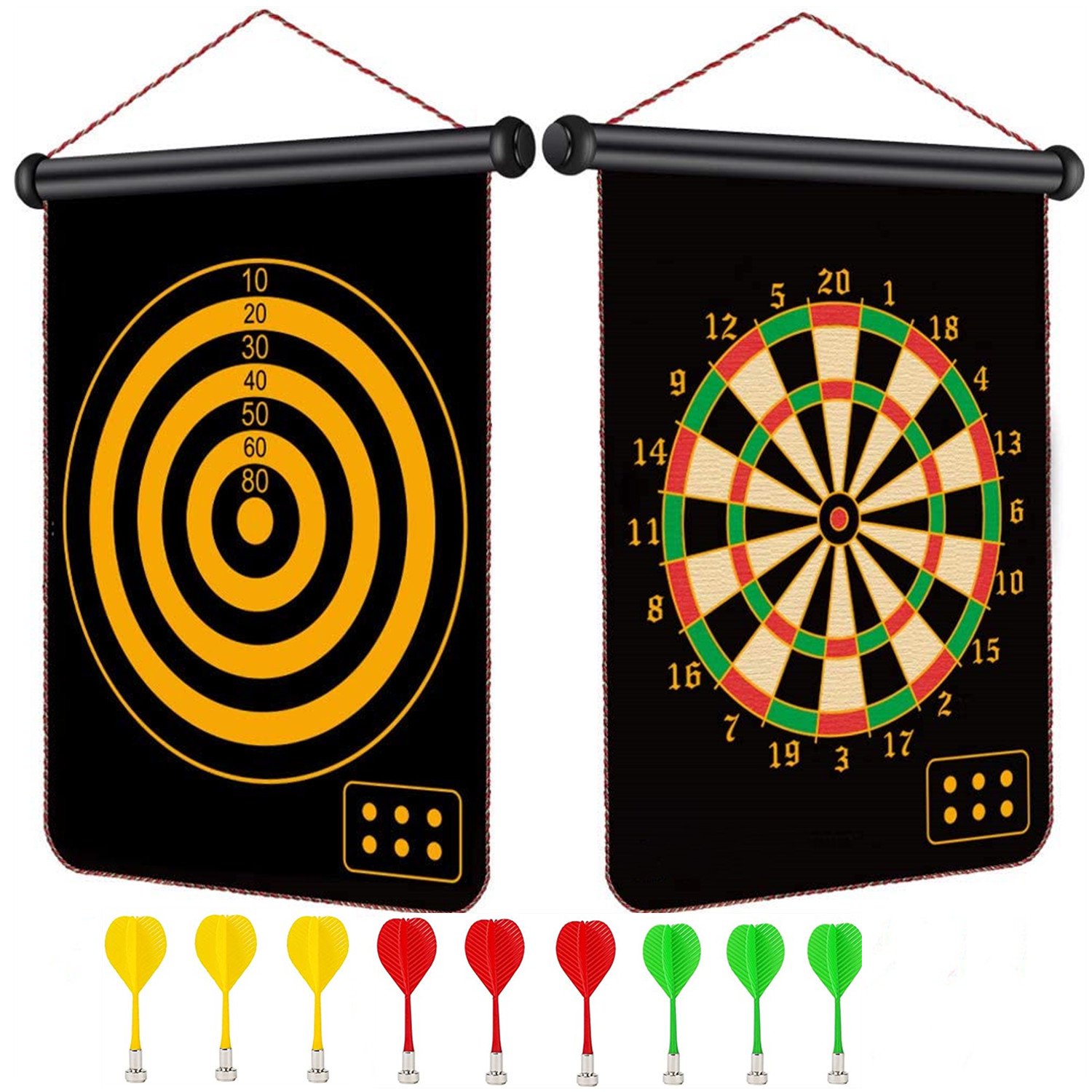 "Magnetic Dart Board, Happiwiz Safe Party Games Indoor Outdoor, Cool Toy Gifts for 5 6 7 8 9 10 11 12 13 Year Old Boy, Double-Sided, 9pcs Safe Darts, Easily Hangs Anywhere" - image 1 of 7