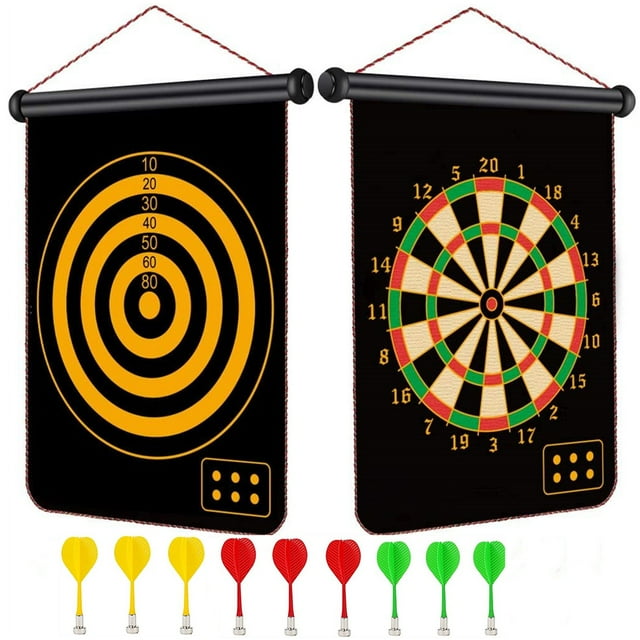 "Magnetic Dart Board, Happiwiz Safe Party Games Indoor Outdoor, Cool Toy Gifts for 5 6 7 8 9 10 11 12 13 Year Old Boy, Double-Sided, 9pcs Safe Darts, Easily Hangs Anywhere"