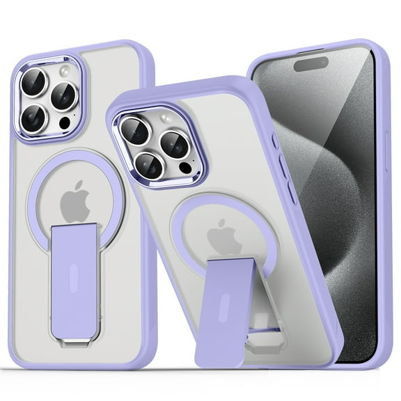 Magnetic Designed Case for iPhone 12 Pro / 12 6.1" with Hidden Kickstand, Compatible with MagSafe, Grade Drop Tested Shockproof Clear Slim Lens Plating Protective Case,Lavender