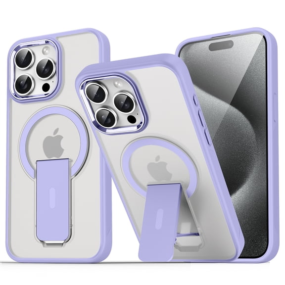 Magnetic Designed Case for iPhone 13 with Hidden Kickstand, Compatible with MagSafe, Grade Drop Tested Shockproof Clear Slim Lens Plating Protective Case for iPhone 13,Lavender