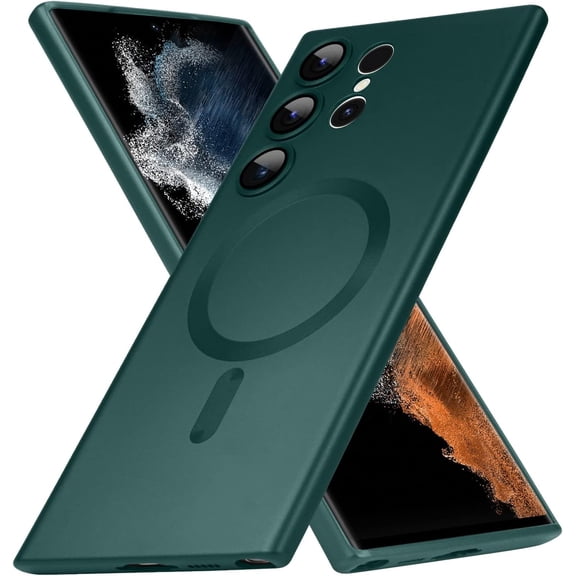 Magnetic Designed for Samsung Galaxy S22 Ultra Case Green [Compatible with MagSafe] Hard Back & Soft Bumper, Protective Slim Thin S22 Ultra Case 6.8'' 2022, Rime Green
