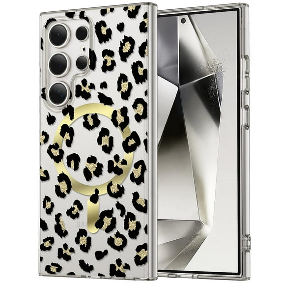 Magnetic Designed for Samsung Galaxy S24 Case Clear Compatible with MagSafe Cute Leopard Print Pattern Soft TPU Bumper Shockproof Anti-Scratch Slim Phone Cover for Samsung Galaxy S24,Black