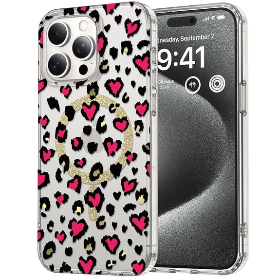 Magnetic Designed for iPhone 14 Case Clear Compatible with MagSafe Cute Leopard Print Pattern Soft TPU Bumper Shockproof Anti-Scratch Slim Phone Cover for iPhone 14, Rose