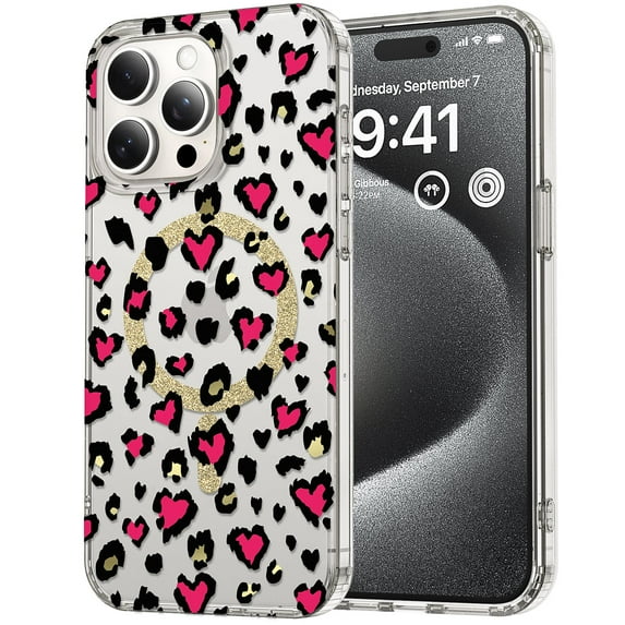 Magnetic Designed for iPhone 16 Plus Case Clear Compatible with MagSafe Cute Leopard Print Pattern Soft TPU Bumper Shockproof Anti-Scratch Slim Phone Cover for iPhone 16 Plus, Rose