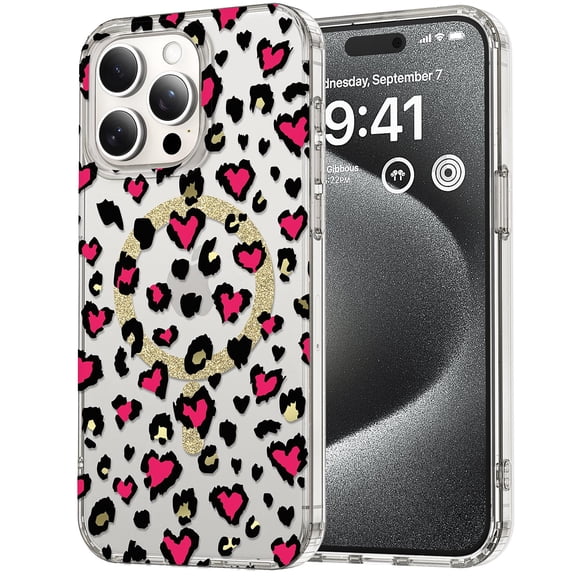 Magnetic Designed for iPhone 17 Pro Case Clear Compatible with MagSafe Cute Leopard Print Pattern Soft TPU Bumper Shockproof Anti-Scratch Slim Phone Cover for iPhone 17 Pro, Rose