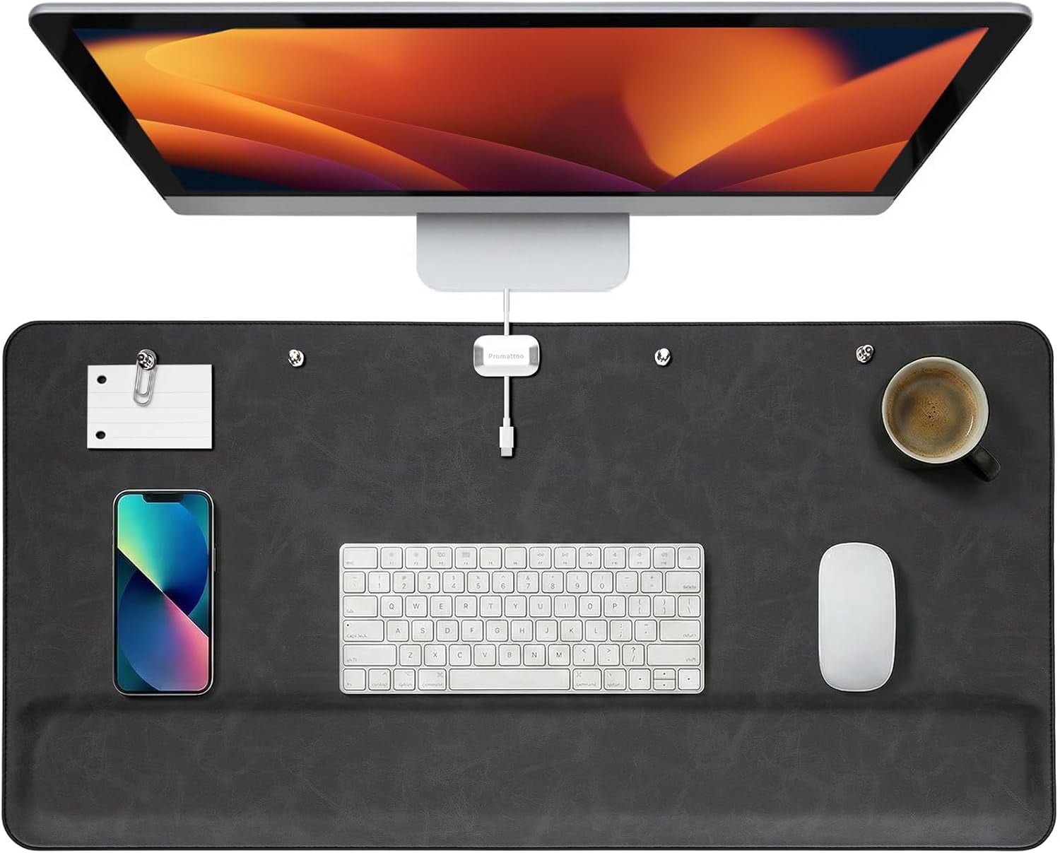 Magnetic Desk Mat System with Wrist Support 80x40cm, Premium Leather Desk Pad with Magnetic Accessories, Waterproof Non-Slip Office and Gaming Desk Organizer