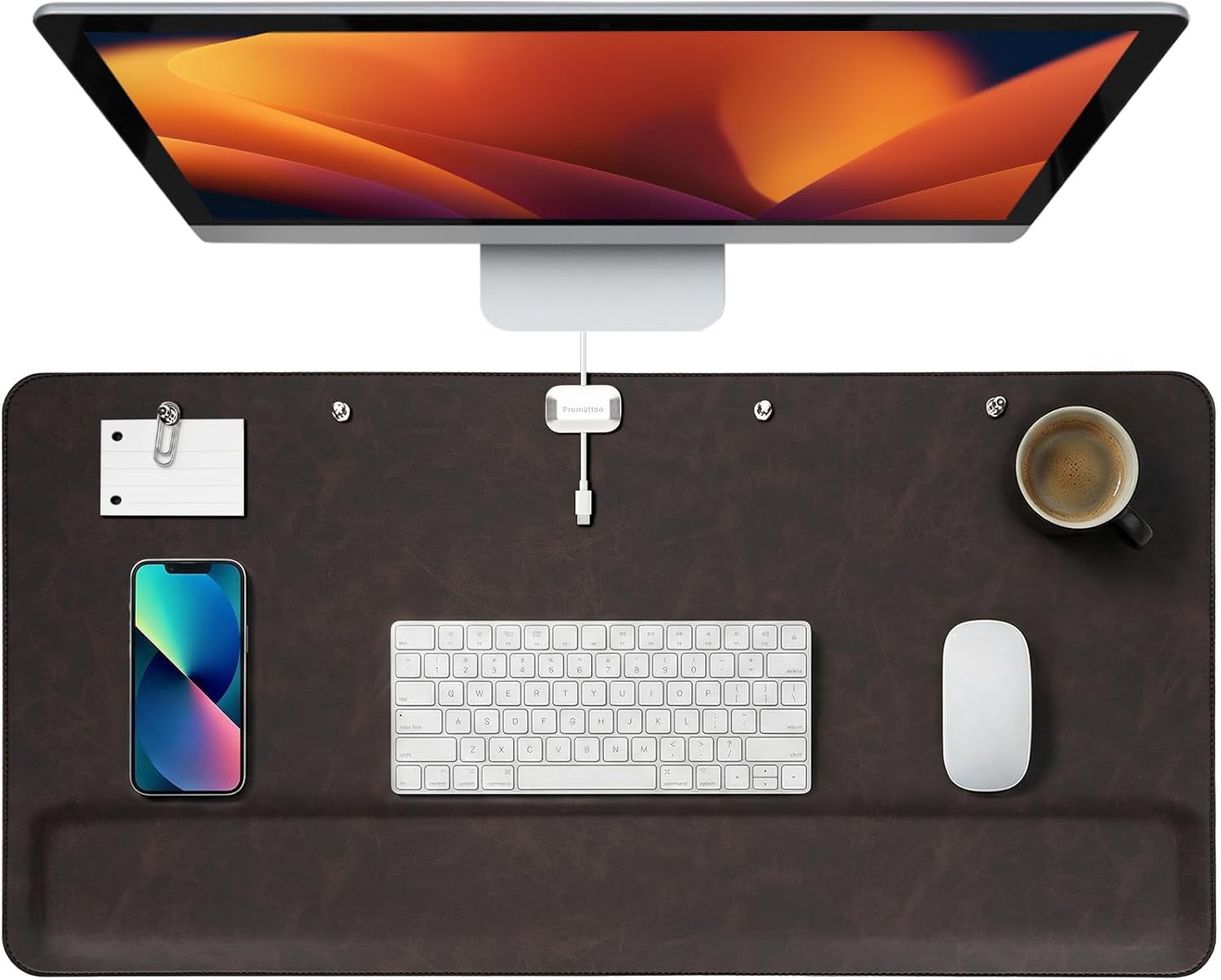 Magnetic Desk Mat System with Wrist Support 80x40cm, Premium Leather Desk Pad with Magnetic Accessories, Waterproof Non-Slip Office and Gaming Desk Organizer