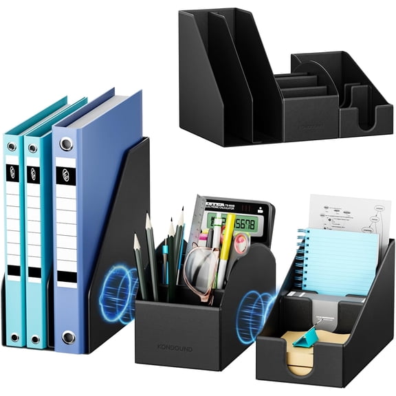 Magnetic Desk Organizer Set - Multifunctional PU Leather Desktop Storage with File Holder, 5-Tier Box, Card and Sticky Note Slots, Office Supplies Accessories for & Workspace