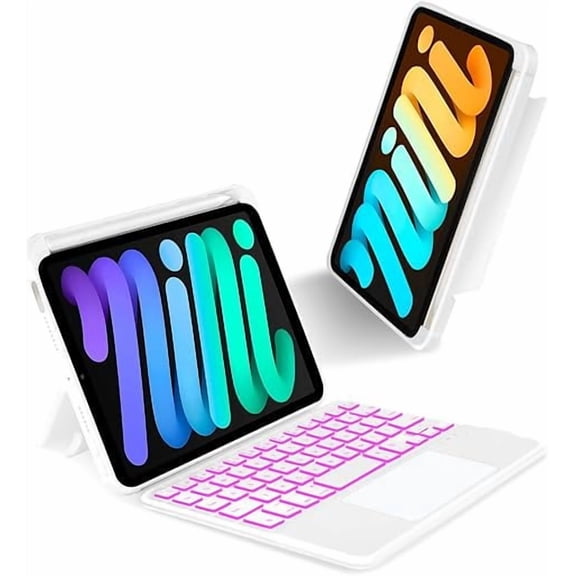 Magnetic Detachable 7-Color Backlit Keyboard Case White, iPad Mini 6/7 8.3-inch