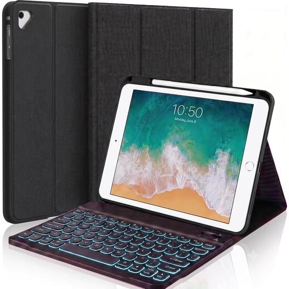 Magnetic Detachable Backlit Bluetooth Keyboard Smart Folio with Pencil Holder Compatible with iPad Pro 12.9" 1st/2nd Gen 2015/2017 Old Models,Black