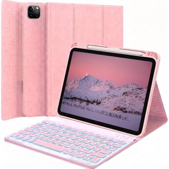 Magnetic Detachable Backlit Bluetooth Keyboard Smart Folio with Pencil Holder Compatible with iPad Pro 12.9" 1st/2nd Gen 2015/2017 Old Models,Pink