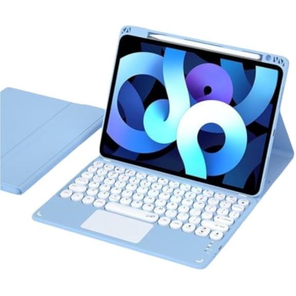 Candy Color Detachable Round Key Trackpad Keyboard Cover with Pen Slot for iPad Pro 11" M4 M5 2024 2025,Misty Blue