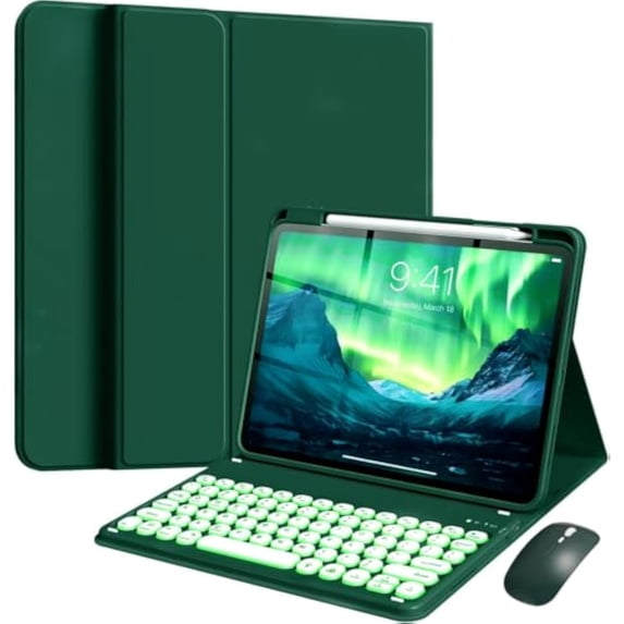 Magnetic Detachable Candy Round Keyboard Cover with Mouse & Apple Pencil Slot for iPad 7/8/9 Gen 10.2", Air 3, Pro 10.5 2017, Slim Folio Case, Teal