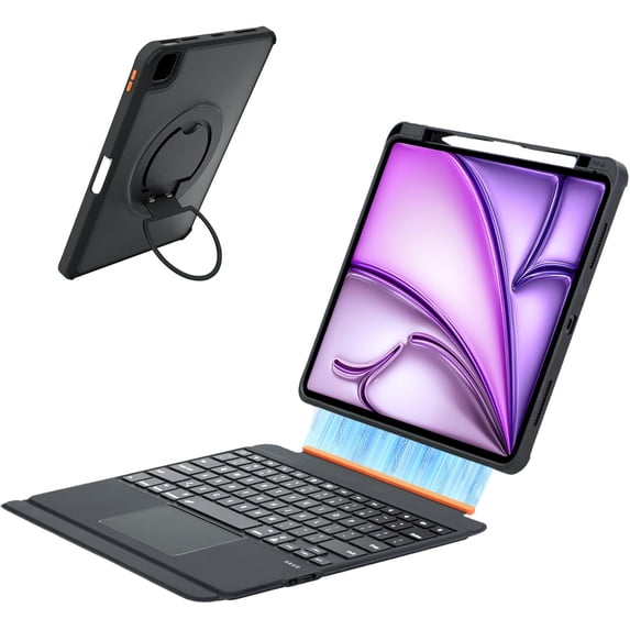 Magnetic Detachable Keyboard Case for iPad Pro 12.9" / iPad Air 13", Backlit Trackpad, Pencil Holder, 360° Rotatable Kickstand,Black