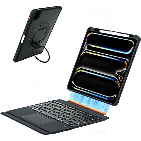 Magnetic Detachable Keyboard Case for iPad Pro 13" M4/M5, Backlit Trackpad, Pencil Holder, 360° Rotatable Kickstand,Black