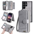 thumbnail image 1 of Magnetic Detachable Wallet Case for Galaxy S23 Ultra with Card Slot & Kickstand, PU Leather RFID Blocking Cover Support Wrist Strap Acrylic Mirror Full Body Protective Shell, Gray, 1 of 11
