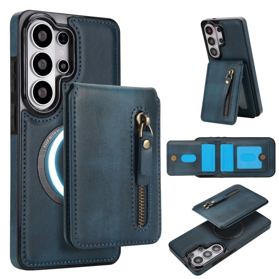 Magnetic Detachable Wallet Case For Samsung Galaxy Note 20, 2-in-1 Premium PU Leather Cover with Zipper Pocket Back Flip Card Holder Stand,Compatible with MagSafe Wireless Charging,Blue
