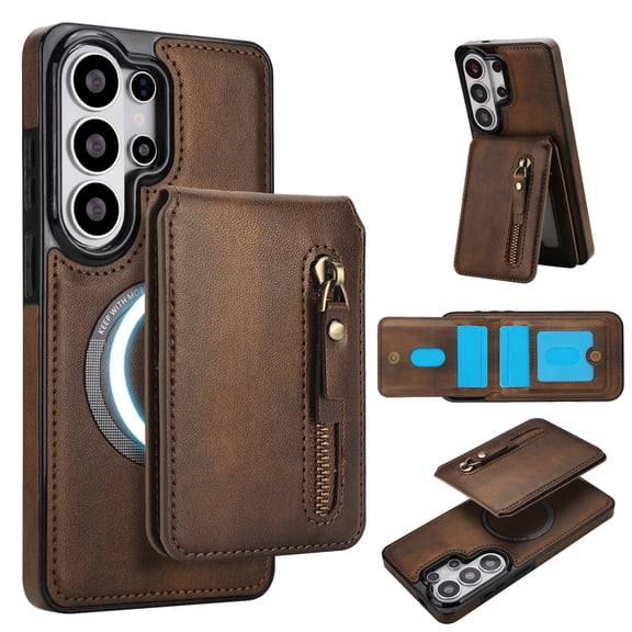 Magnetic Detachable Wallet Case For Samsung Galaxy Note 20 Ultra, 2-in-1 Premium PU Leather Cover with Zipper Pocket Back Flip Card Holder Stand,Compatible with MagSafe Wireless Charging,Brown