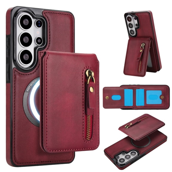 Magnetic Detachable Wallet Case For Samsung Galaxy Note 20 Ultra, 2-in-1 Premium PU Leather Cover with Zipper Pocket Back Flip Card Holder Stand,Compatible with MagSafe Wireless Charging,Winered